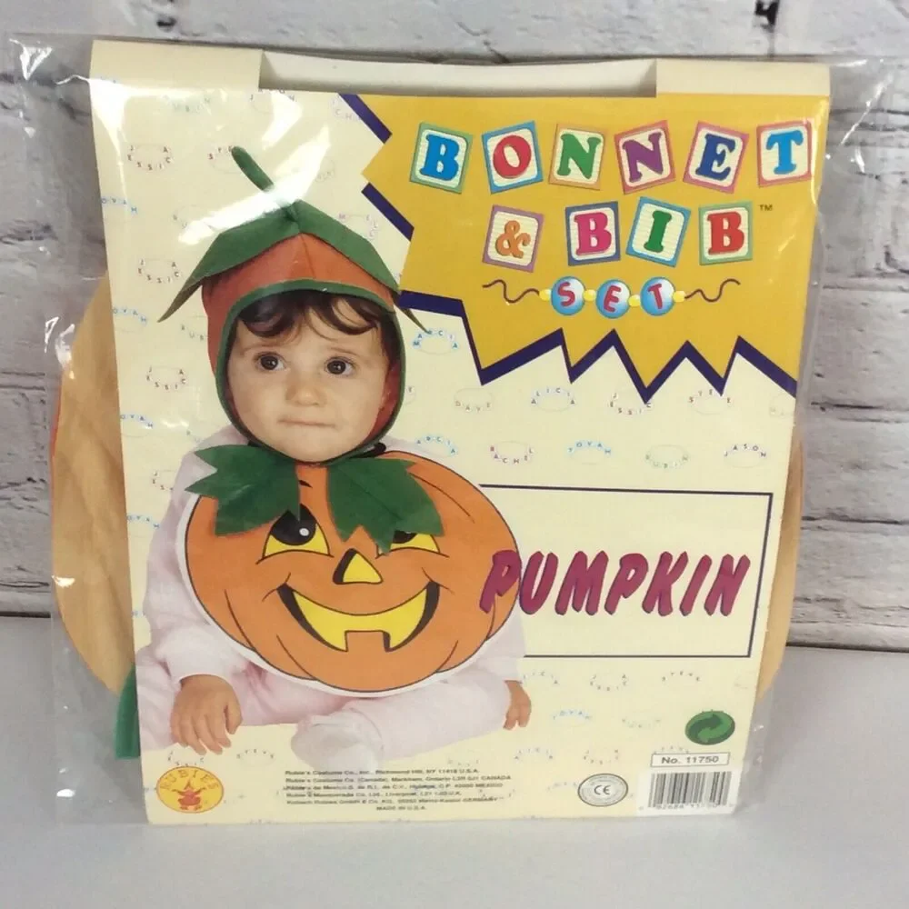 Pumpkin Bonnet & Bib Costume Halloween Party Theater Unisex Orange/Green/Yellow